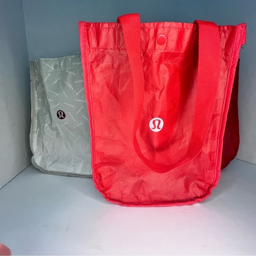 Lululemon Lot of 4 White and Red Grey and Red Reusable Tote Bags Grocery Bags - Picture 2 of 4